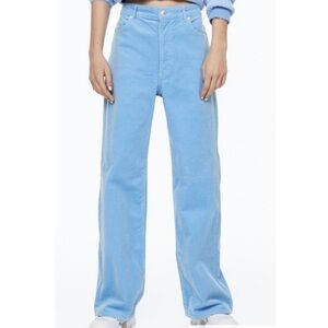 H&M Flared Corduroy Trousers Pants Pockets Light Blue 6